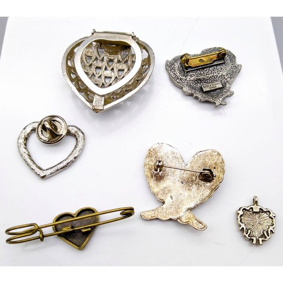 Vintage Romance Brooch Lot, Fun Bundle of 6 Heart Pins Pendant and Scarf Clip - Picture 3 of 3